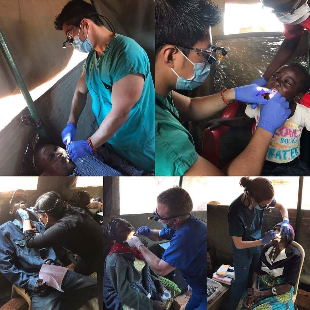 A collage of photos shows a doctor examining a child 's teeth