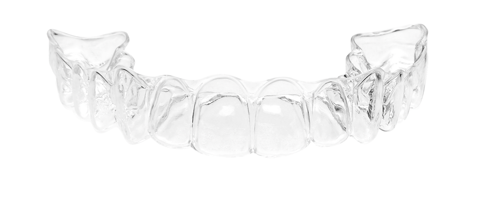 A close up of a clear brace on a white background.