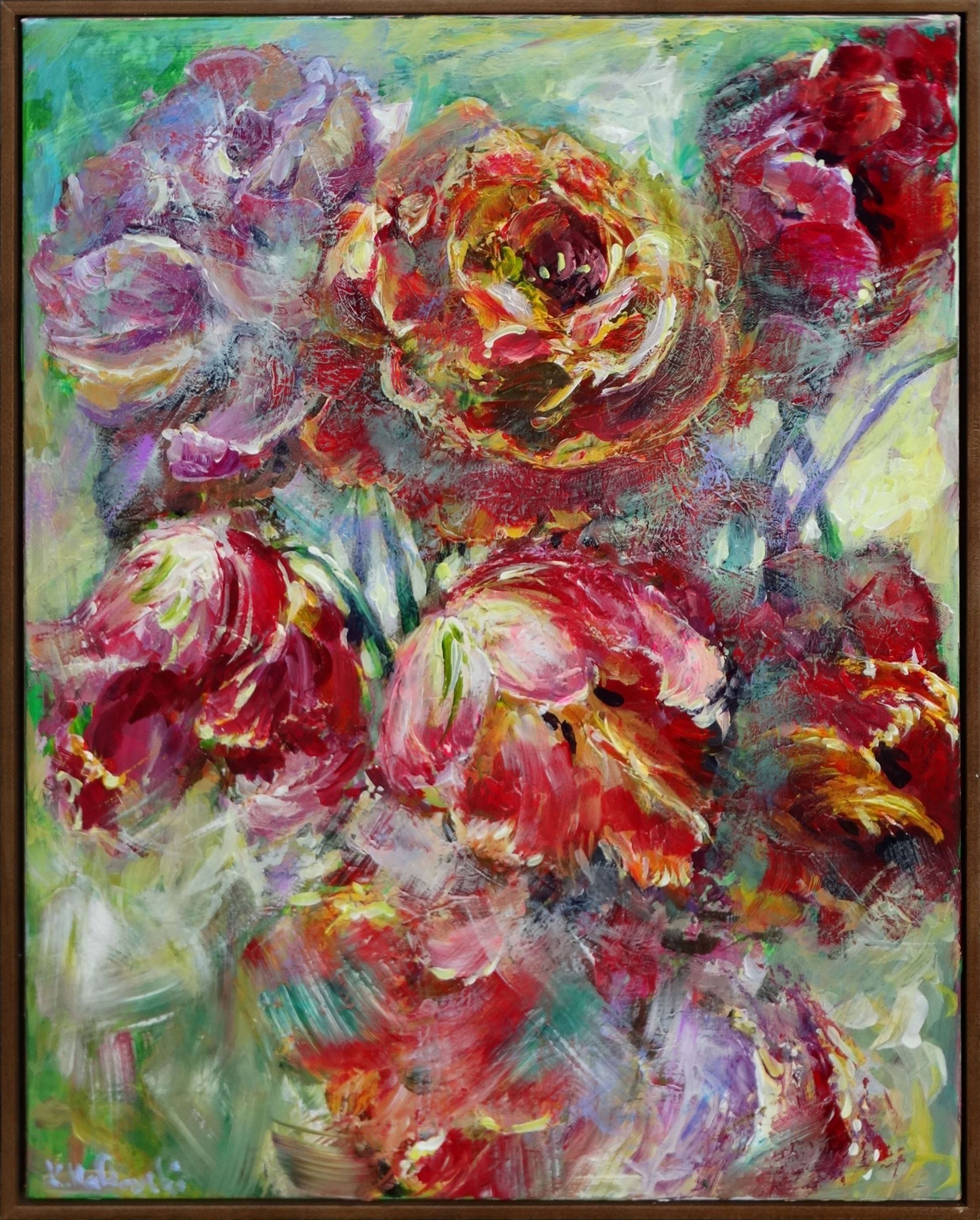 Tulip Dance painting of tulips bouquet 
acrylic on canvas 49.9 x 40.1cm