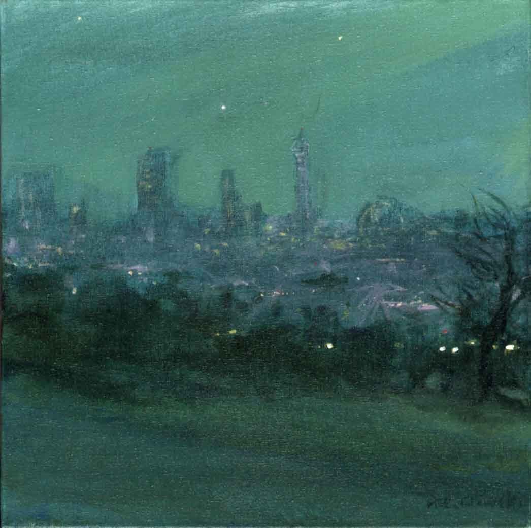 Regent’s Park landscape painting No. 14 by Mariusz Kaldowski — acrylic on canvas, London panorama from Primrose Hill