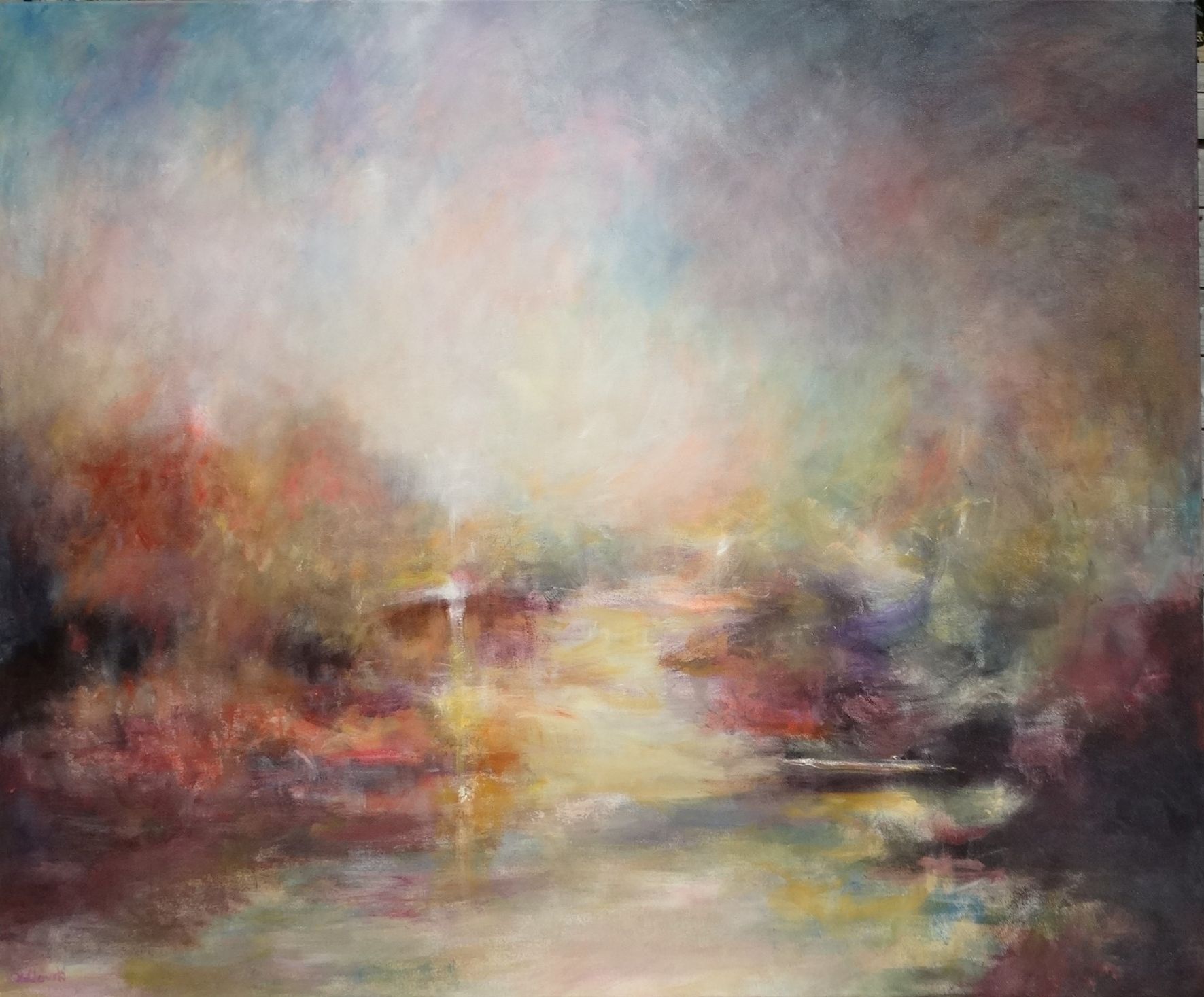 Abstract interpretation of Turner skies with bold brushstrokes and layered light.