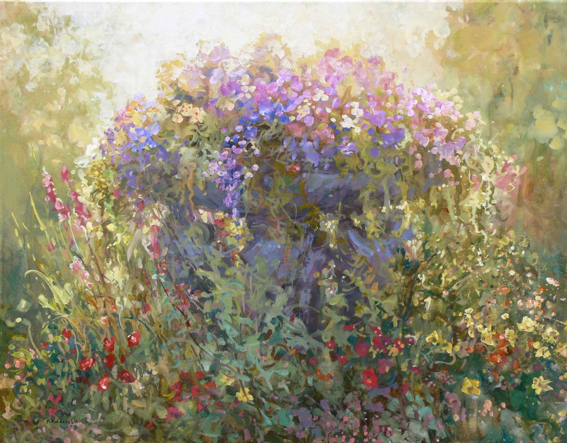 Regent’s Park landscape painting No. 12 by Mariusz Kaldowski — acrylic on canvas, Italian Garden in London park