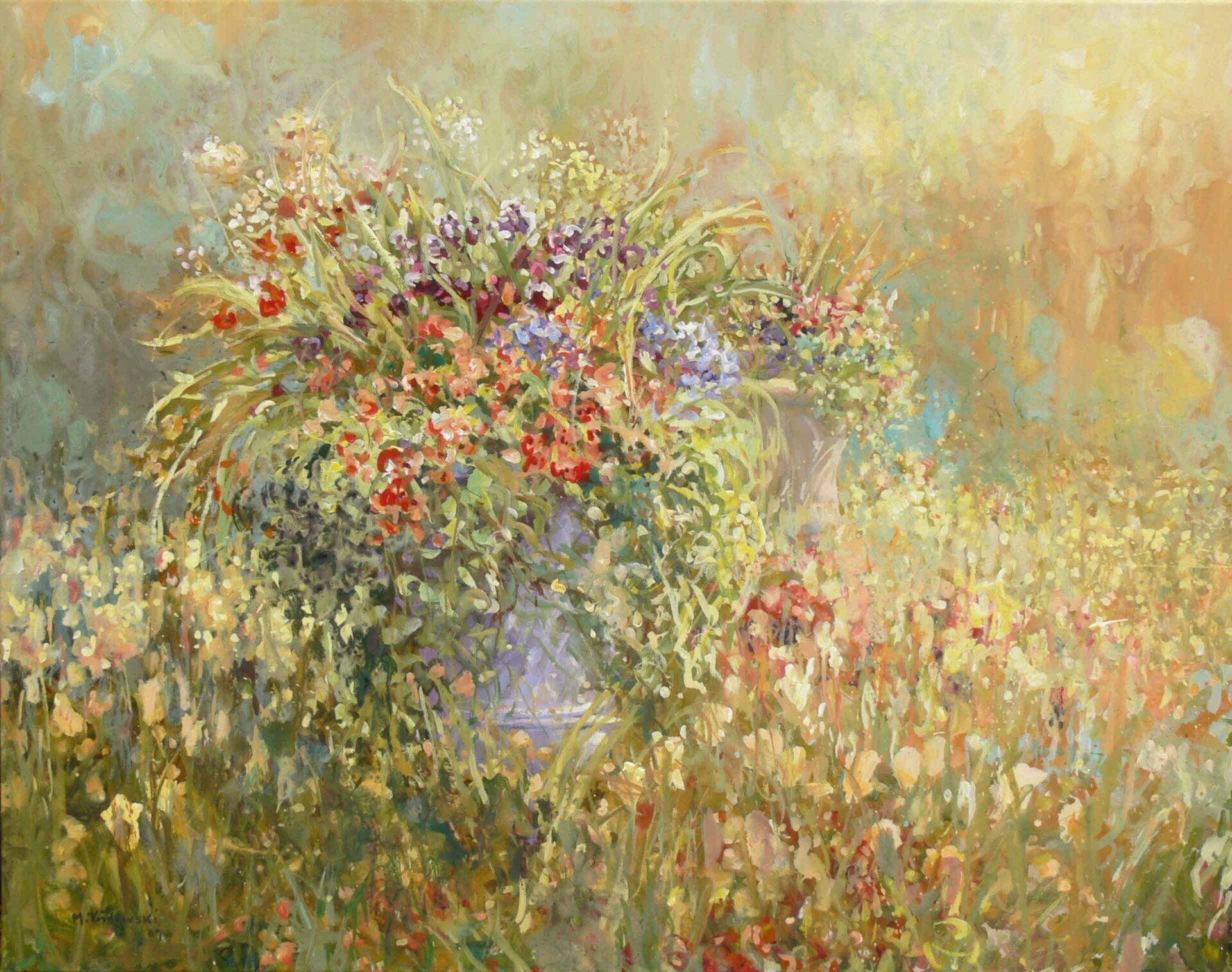 Regent’s Park landscape painting No. 11 by Mariusz Kaldowski — acrylic on canvas, flower garden in London park