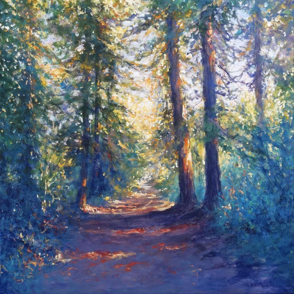 National Trust painting by Mariusz Kaldowski — acrylic on canvas, inspired by a forest at Nymans
