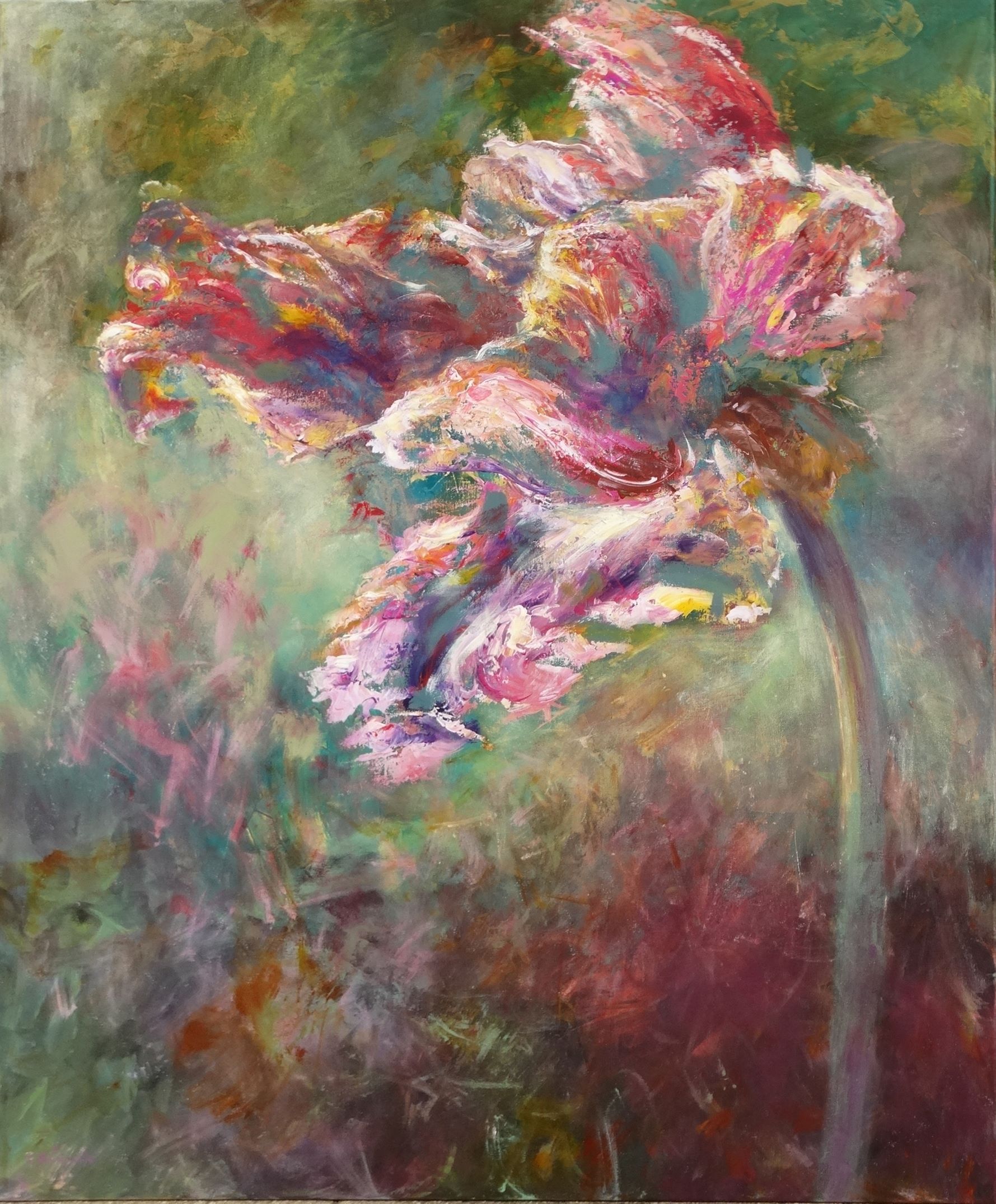 My Old Dutch # 2 painting of a parrot tulip 
acrylic on canvas 150 x 120cm