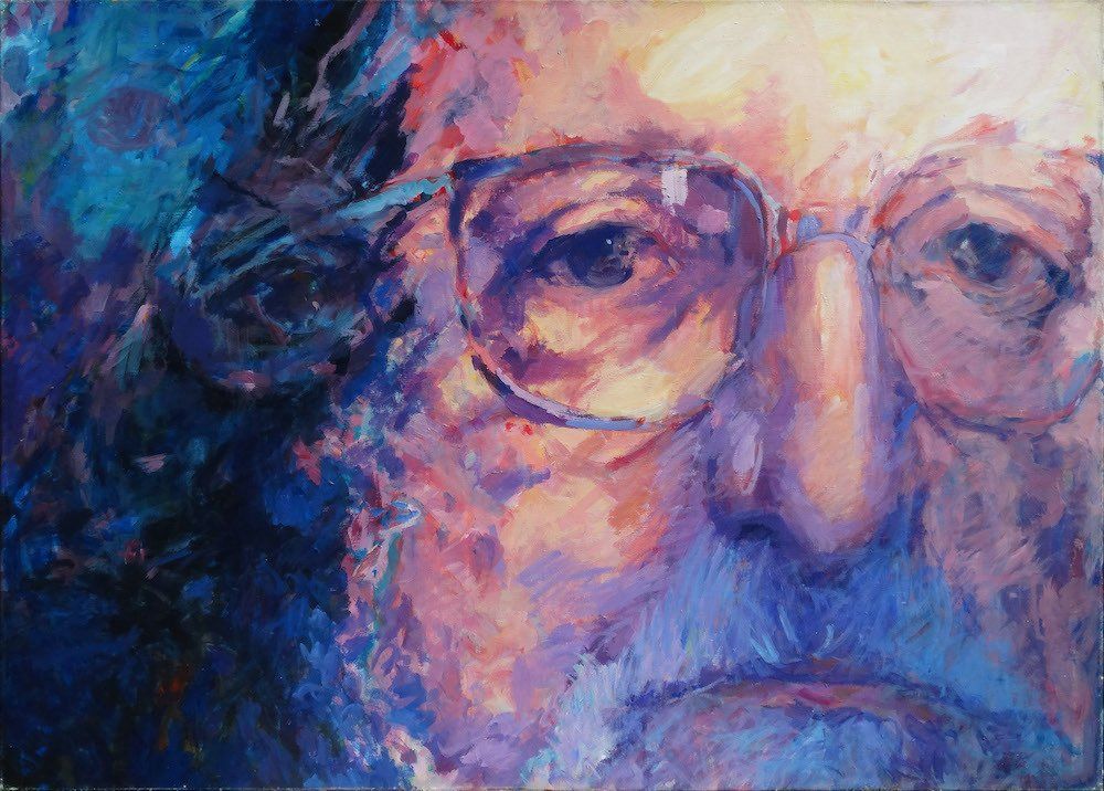 portrait of Krzysztof Penderecki painted by Mariusz Kaldowski, right panel of triptych