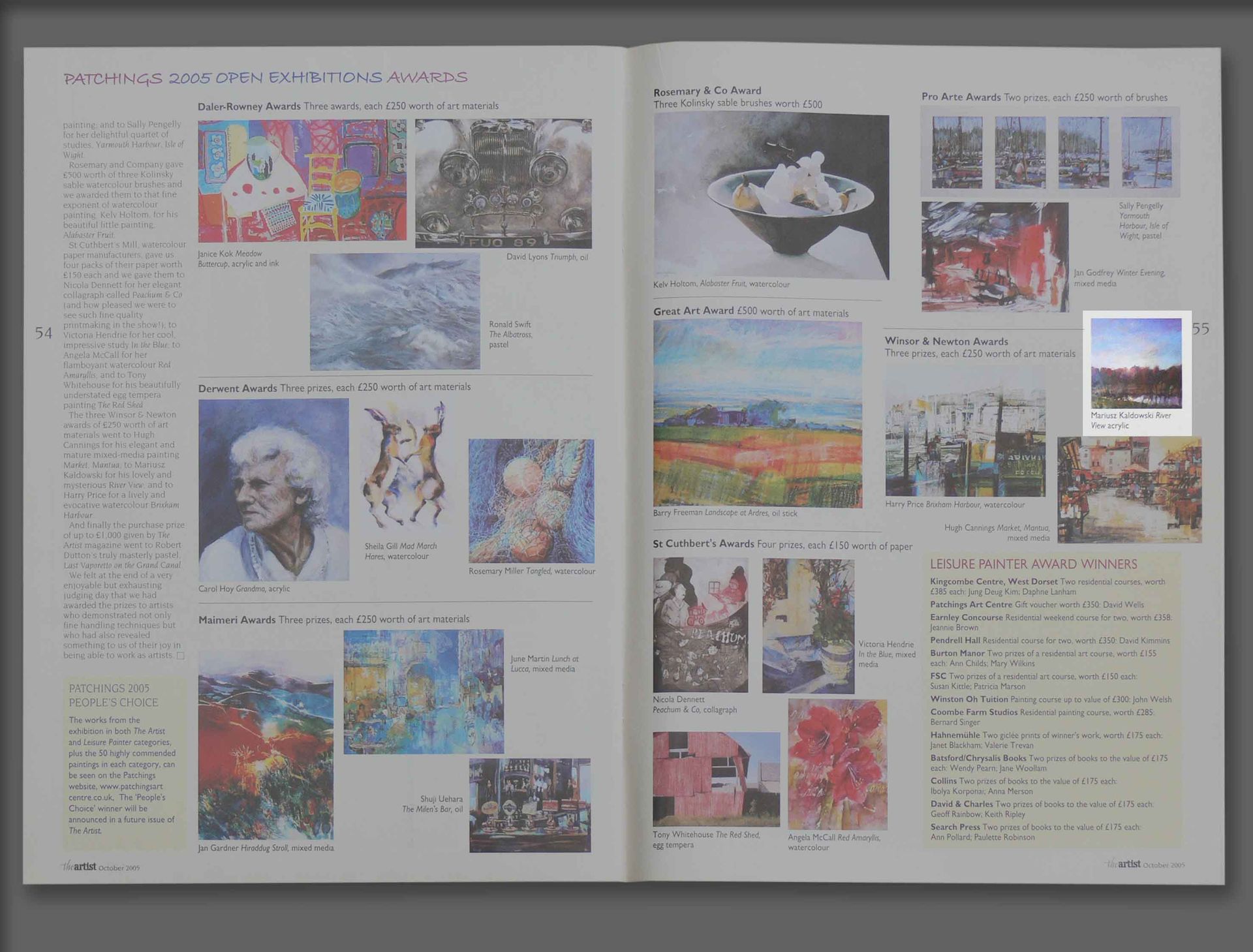 Press article in The Artist Magazine with information about Mariusz Kaldowski winning Winsor & Newton Award (2005)