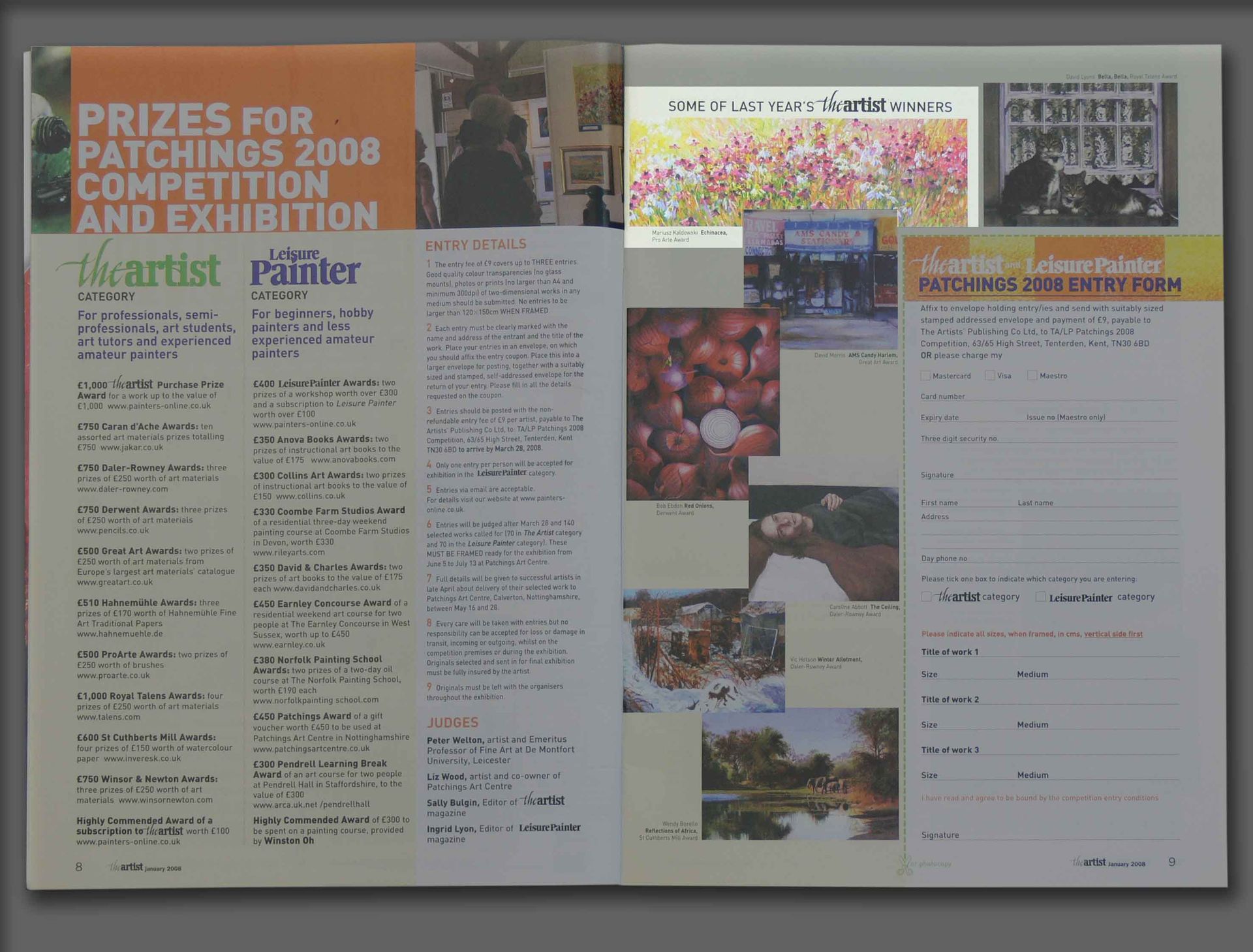 Press article with information about Mariusz Kaldowski winning info Pro Arte Award in The Artist Magazine (2008)