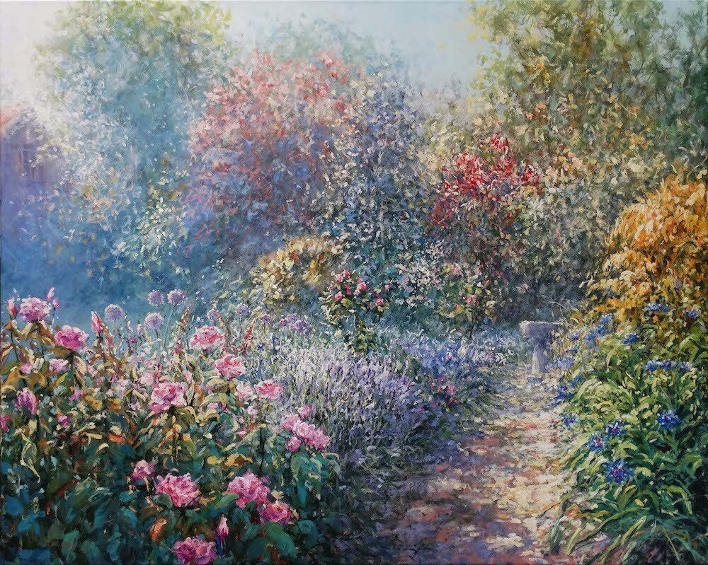 Landscape painting “English Garden” by Mariusz Kaldowski — acrylic on canvas, 80 × 100 cm