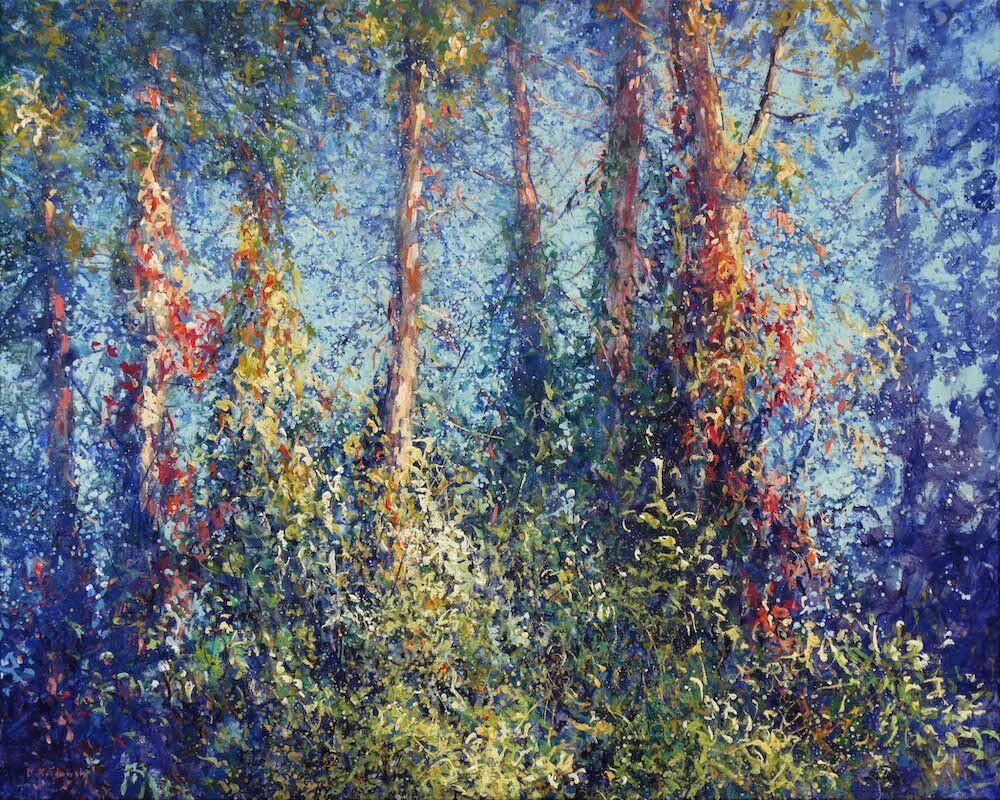 Landscape painting “Forest” by Mariusz Kaldowski — acrylic on canvas, 80 × 100 cm