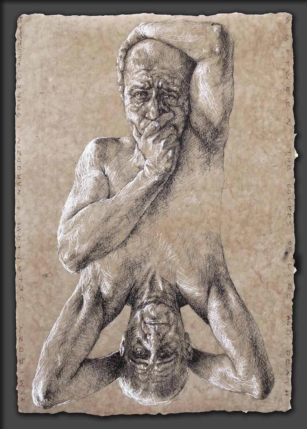 Figure drawing study of a male model by Mariusz Kaldowski inspired by a playing card of Joker