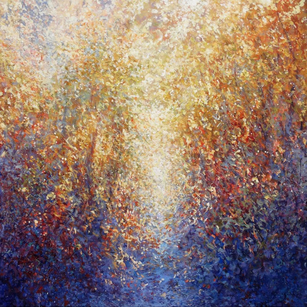 Secret Forest – Painting by Mariusz Kaldowski, acrylic woodland artwork with glowing colours and hidden depth