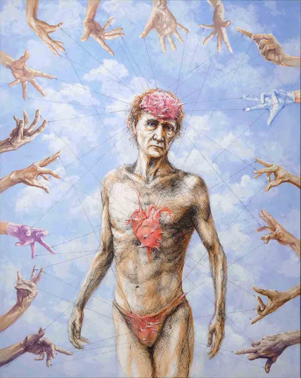 In the Web — acrylic and ink on canvas by Mariusz Kaldowski, created for the Quo Vadis project.