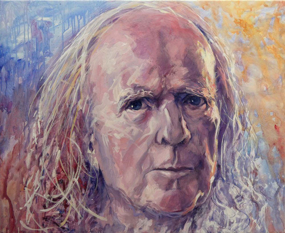 Portrait of John Tavener by Mariusz Kaldowski — acrylic on canvas