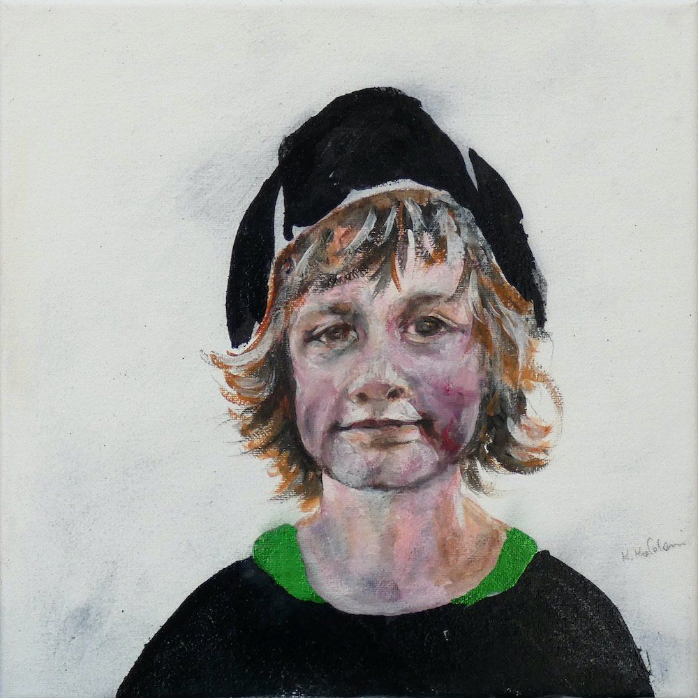 Lenny by Kasia Kaldowski — portrait of a boy, figurative painting with youthful character.