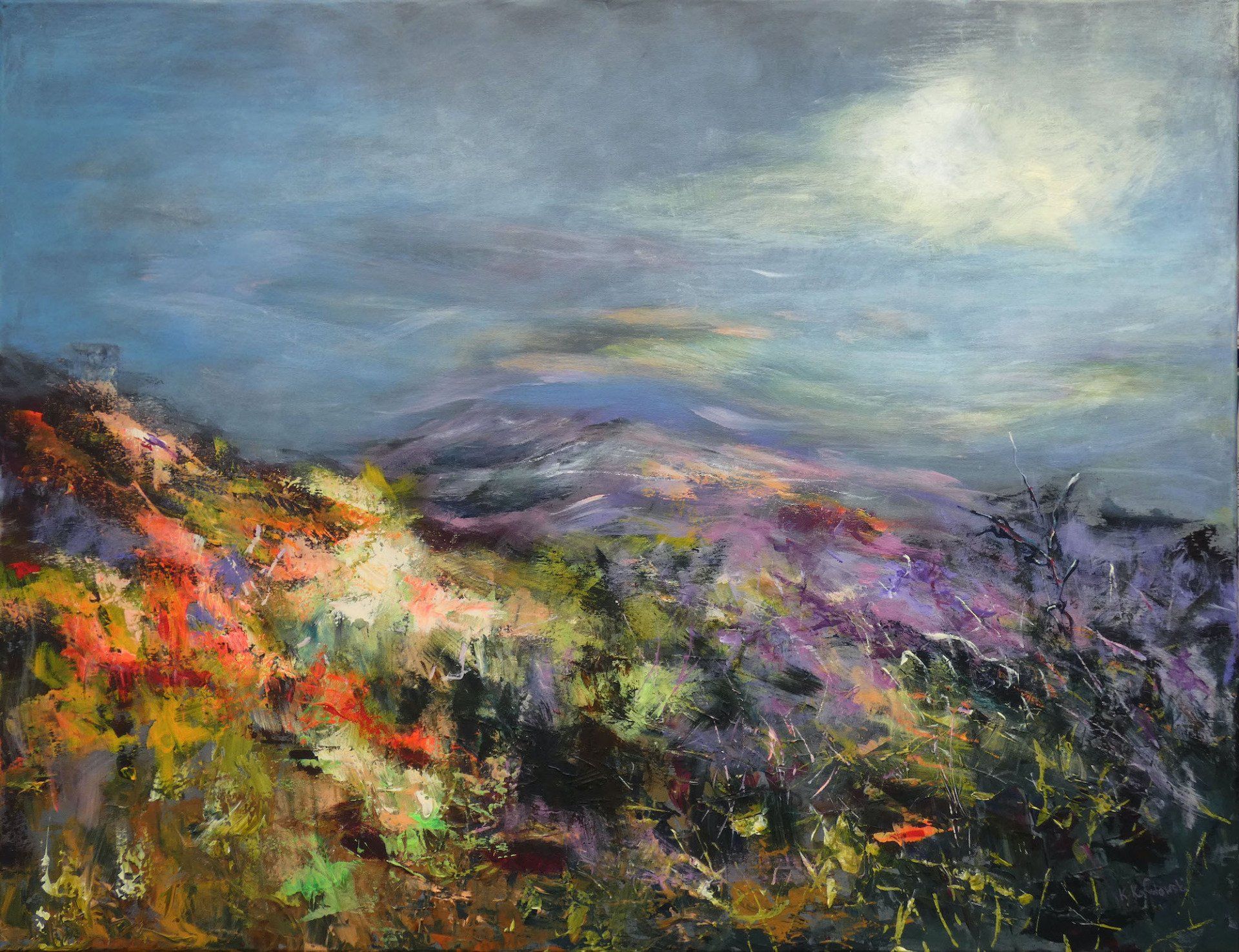 Moorland painting of heath 
acrylic on canvas 100 x 130cm