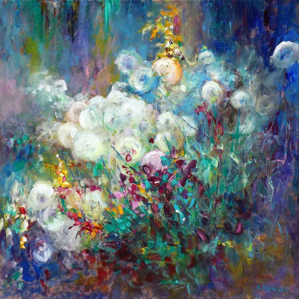 Dandelion Seeds painting of dandelions in seeds 
acrylic on canvas 60 x 60cm