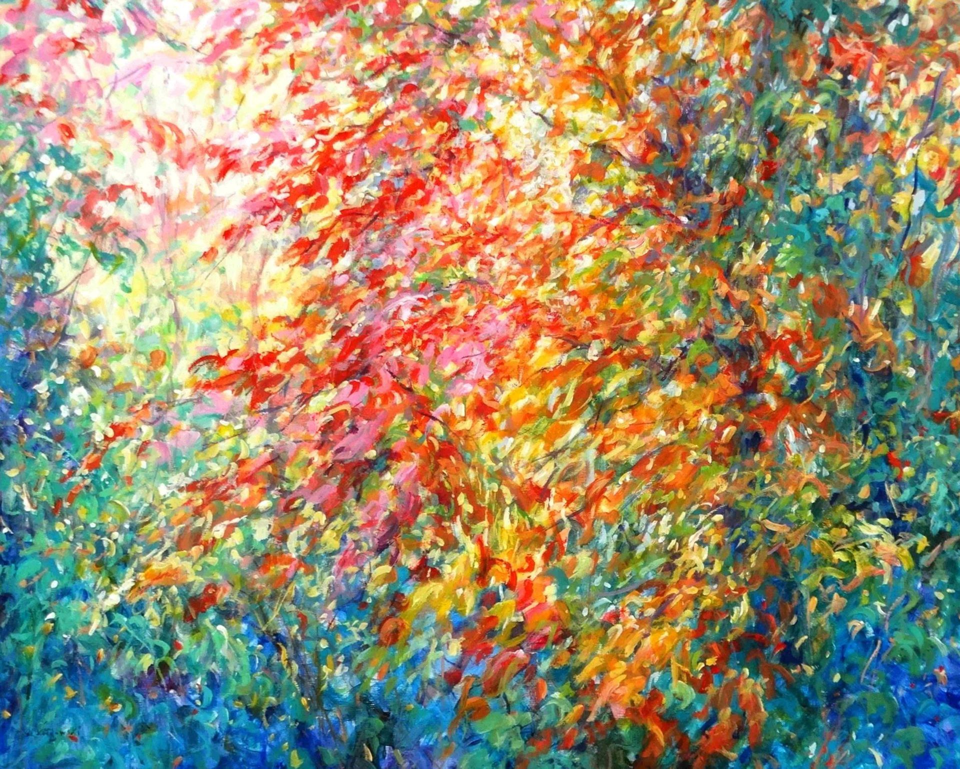 Painting by Mariusz Kaldowski – acrylic artwork of autumn foliage glowing in seasonal tones