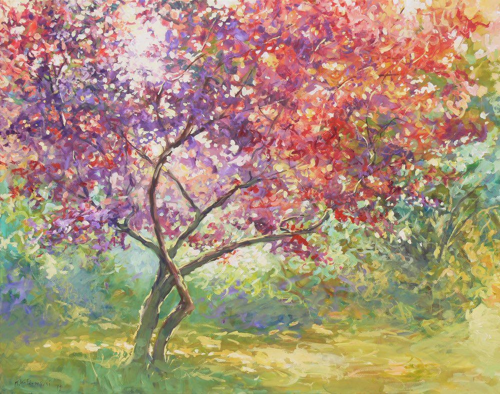 Regent’s Park landscape painting No. 5 by Mariusz Kaldowski — acrylic on canvas, autumn trees in London park