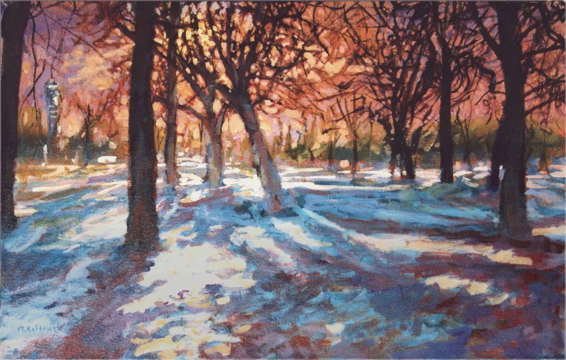 Regent’s Park landscape painting No. 3 by Mariusz Kaldowski — acrylic on canvas, winter trees in London park