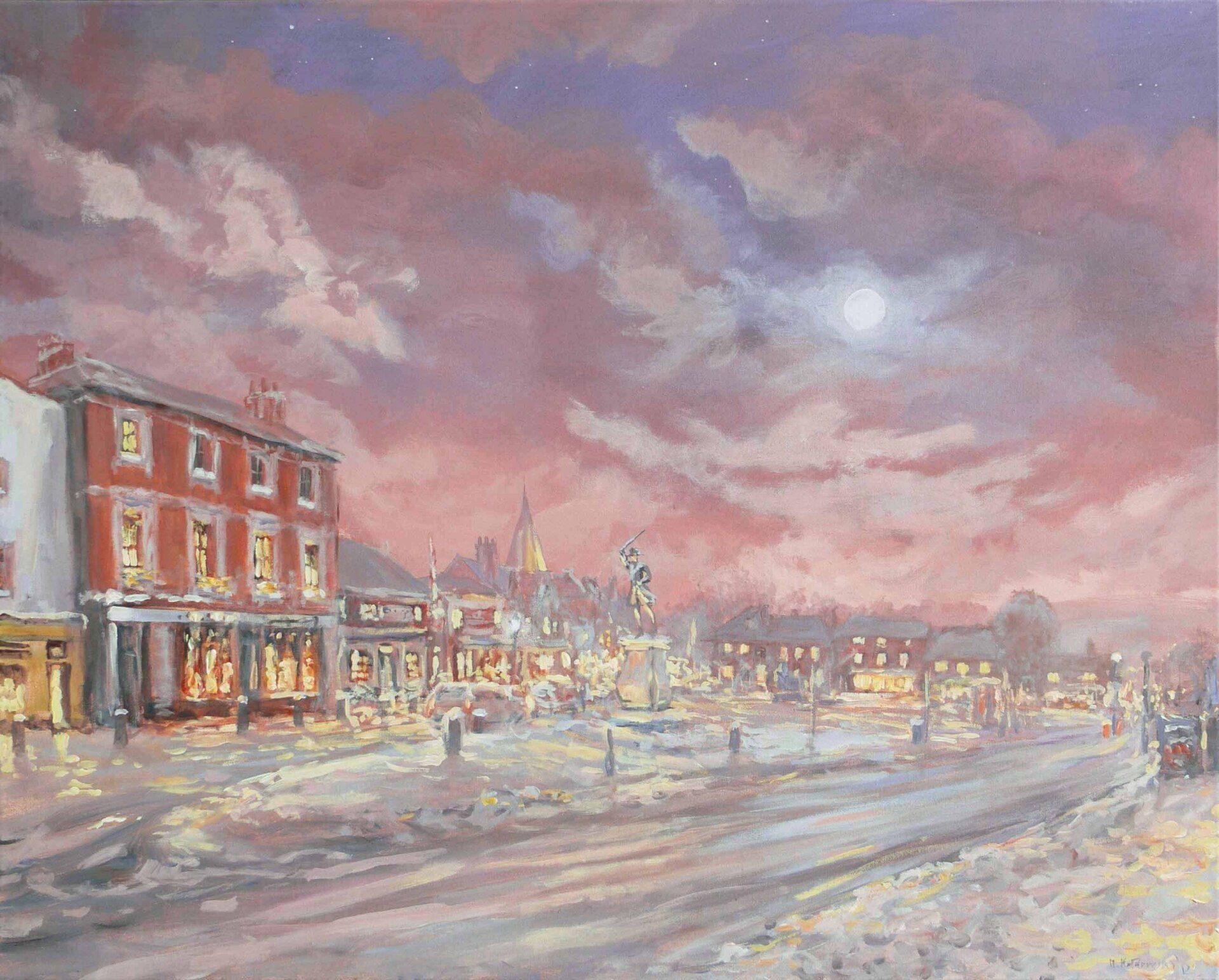 Westerham — town view painting by Mariusz Kaldowski, acrylic cityscape.
