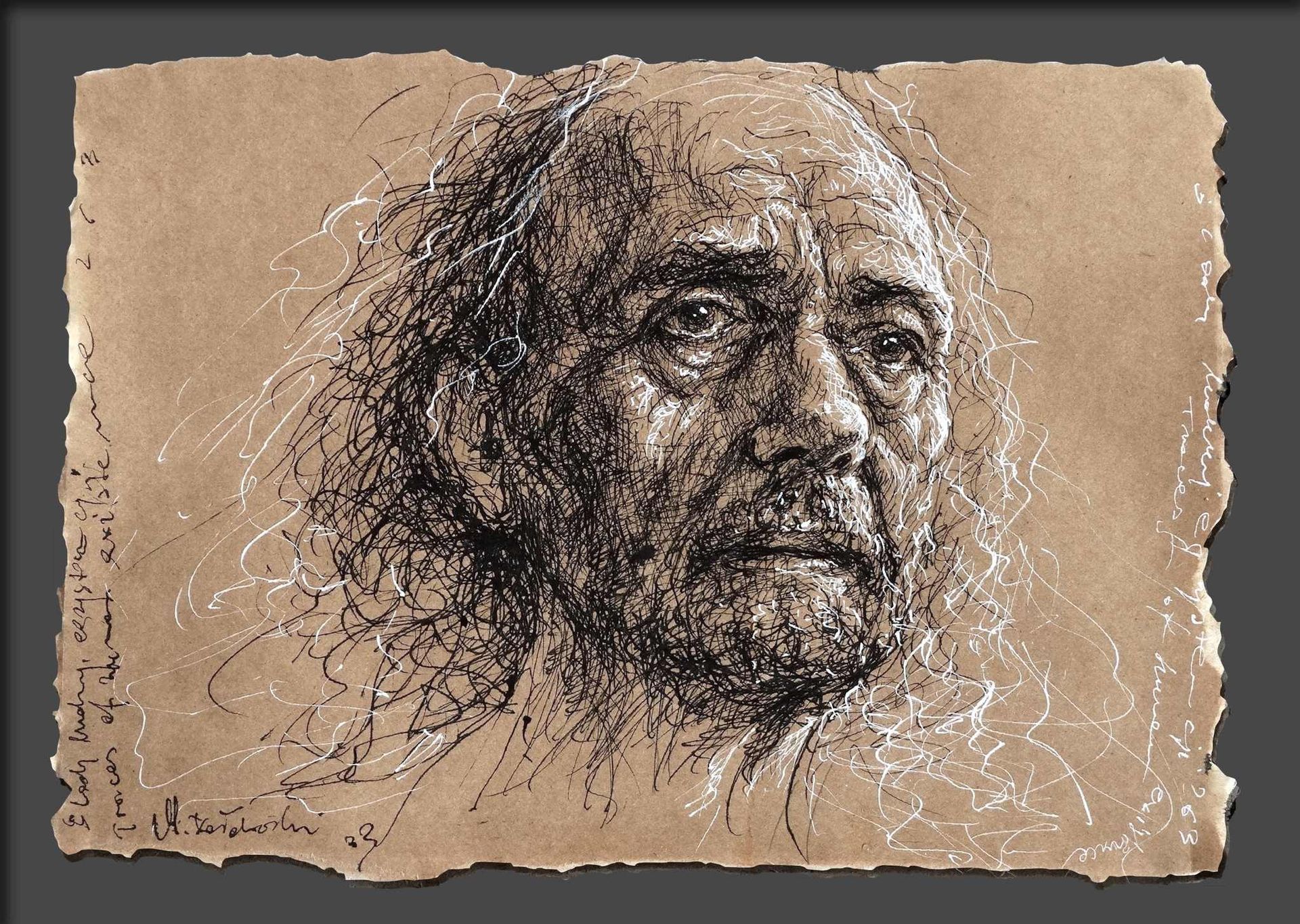 Expressive head study drawing of an elderly man by Mariusz Kaldowski