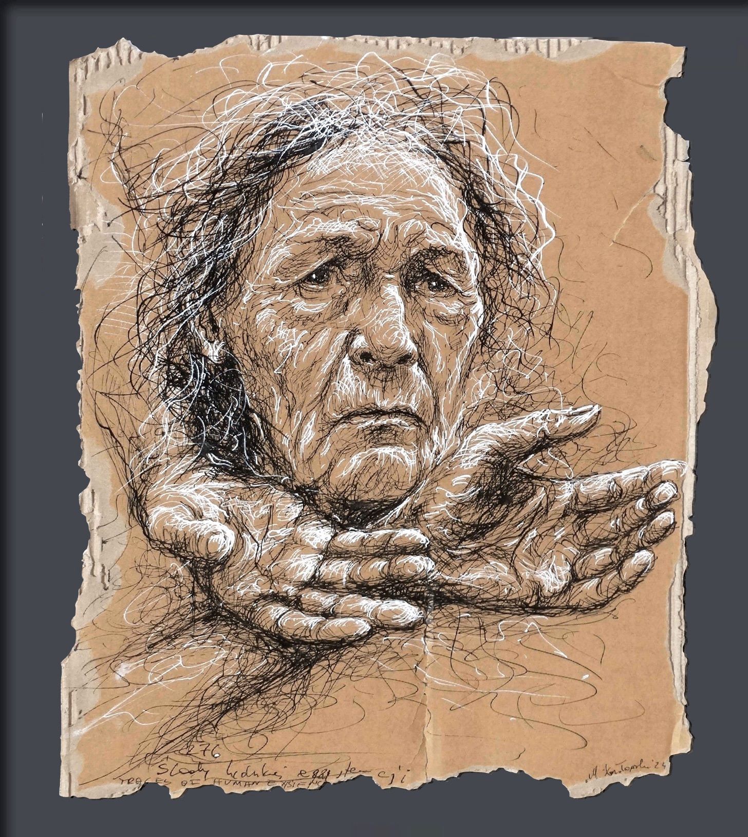 Portrait drawing of an older woman by Mariusz Kaldowski