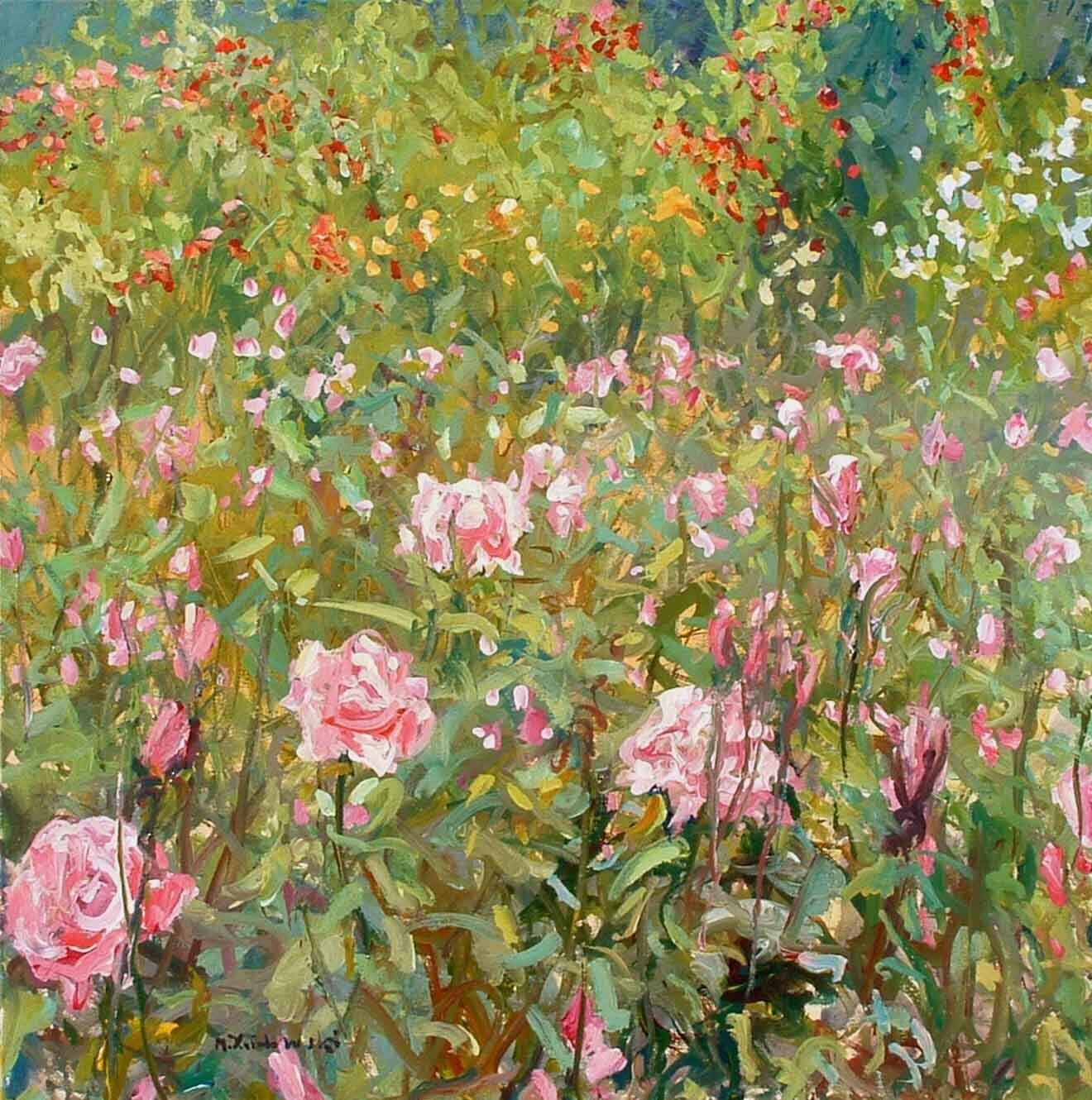 Regent’s Park landscape painting No. 22 by Mariusz Kaldowski — acrylic on canvas, rose garden in London park