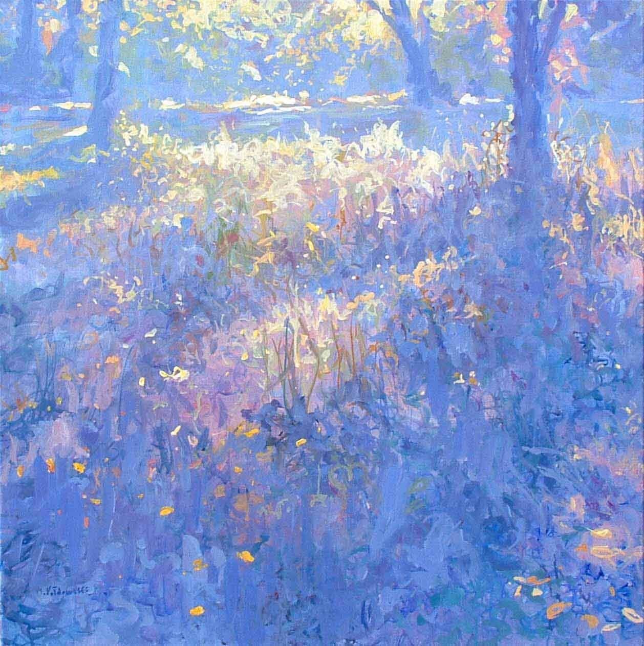 Regent’s Park landscape painting No. 23 by Mariusz Kaldowski — acrylic on canvas, morning foliage in London park