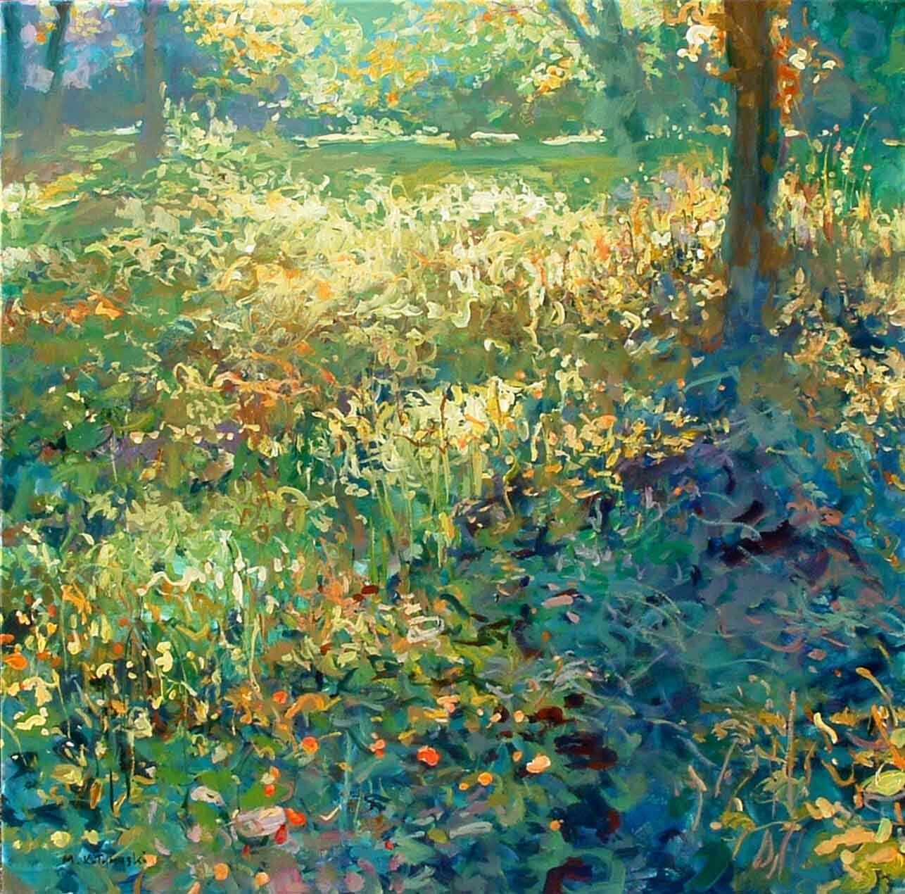 Regent’s Park landscape painting No. 18 by Mariusz Kaldowski — acrylic on canvas, midday foliage in London park