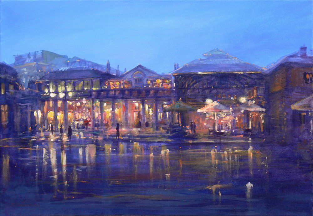 Covent Garden — urban scene by Mariusz Kaldowski, acrylic cityscape painting.