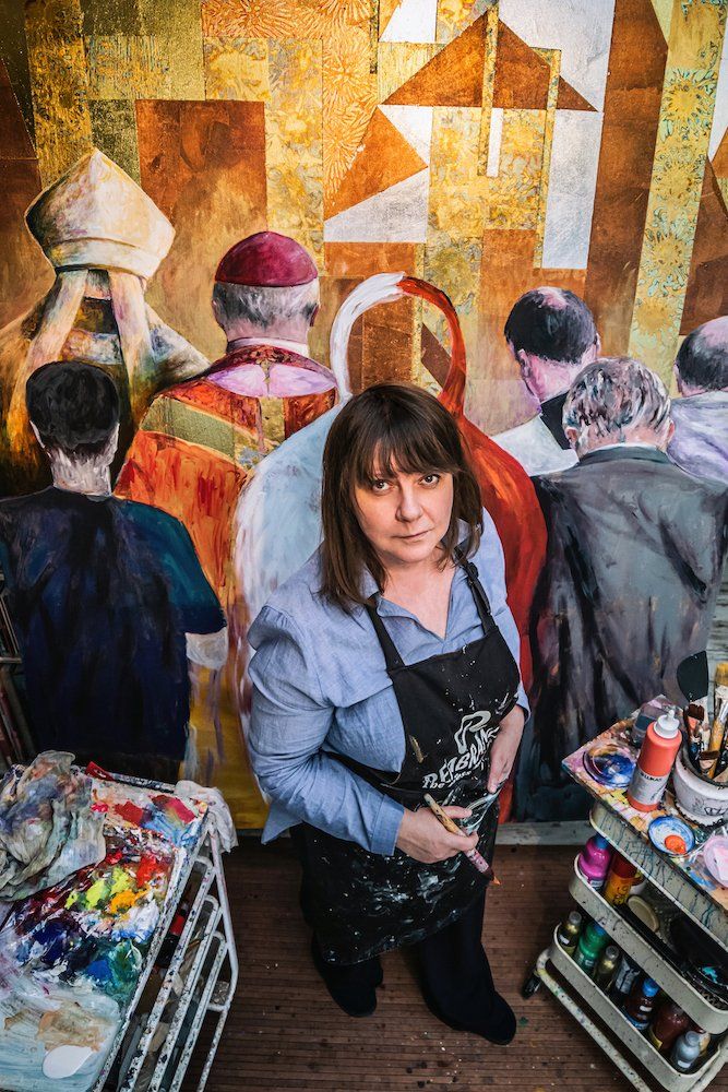 Kasia Kaldowski at work on her painting Byzantium & Margarita