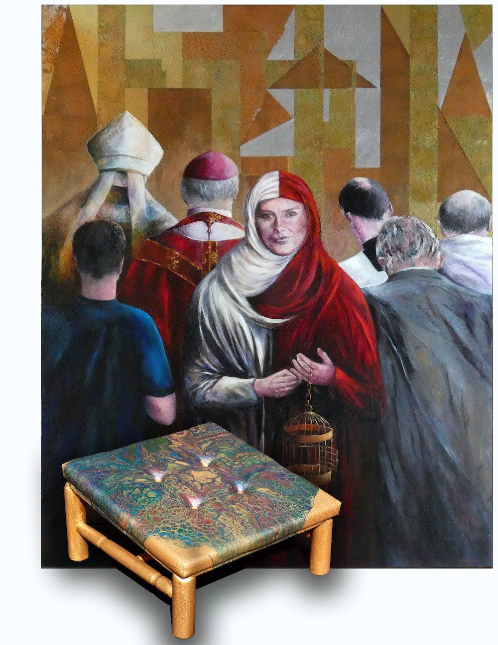 Byzantium & Margarita painting by Kasia Kaldowskiwith the installation, a hassok in gold and 'jewels'