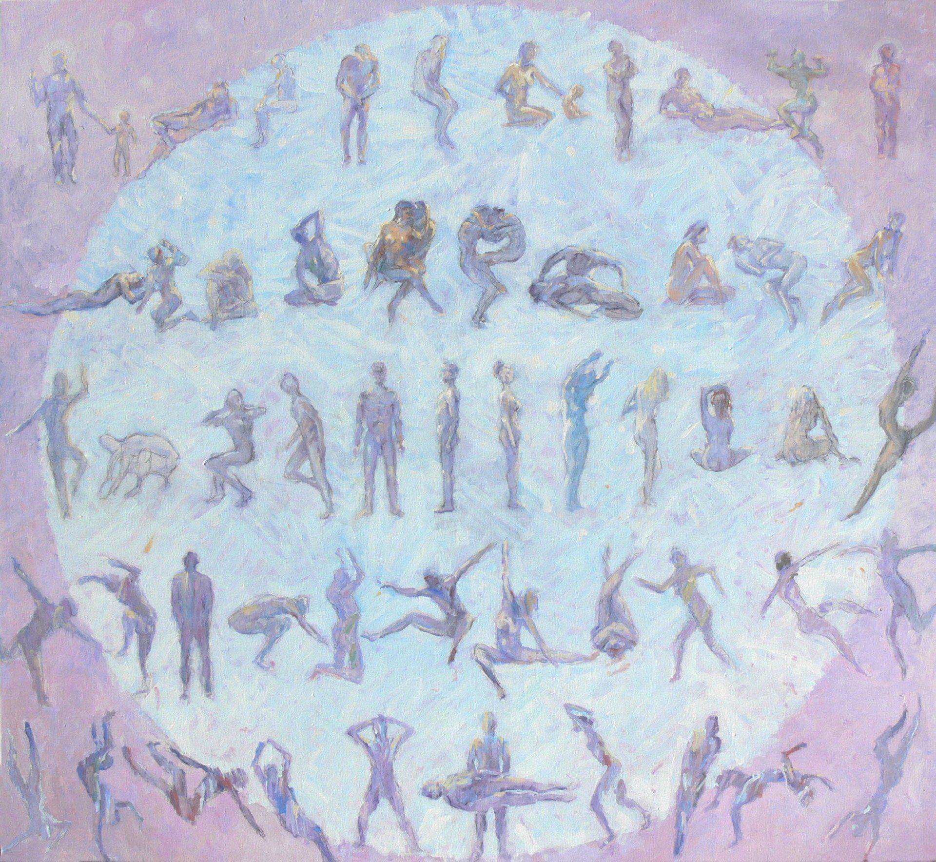 Circle — composition on human nature and poses, acrylic on canvas by Mariusz Kaldowski.