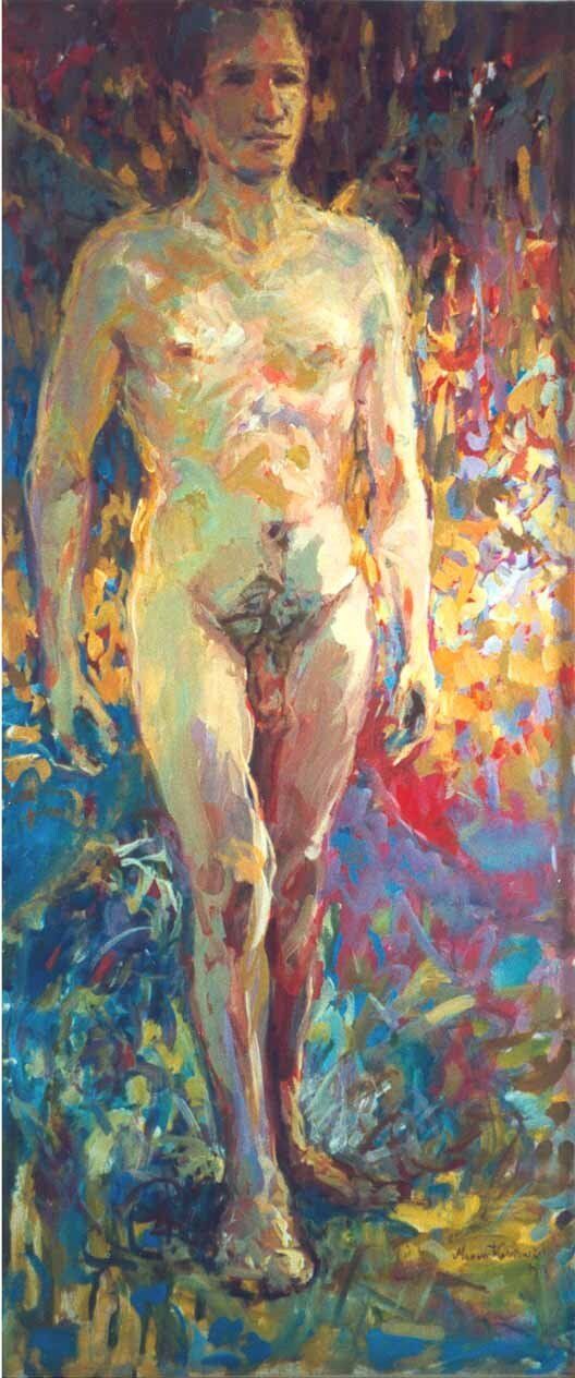 Adam — male nude, figurative composition by Mariusz Kaldowski, acrylic on canvas
