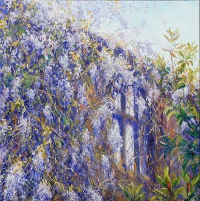 Nymans 2024 acrylic painting by Mariusz Kaldowski, inspired by National Trust gardens, wisteria and ruins at the park