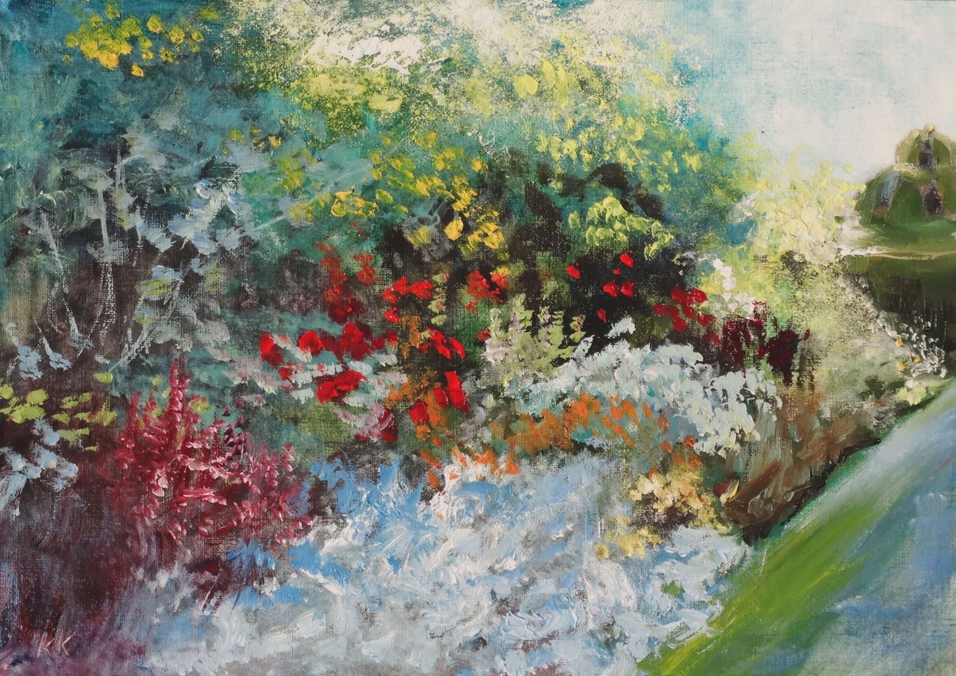 Nymans 2024 oil painting by Kasia Kaldowski, inspired by National Trust gardens, summer border at the park