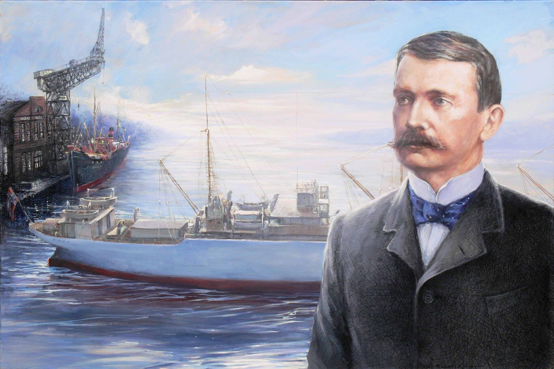 Portrait of Grandfather Olsen by Mariusz Kaldowski — acrylic & pen & ink on canvas, commissioned work