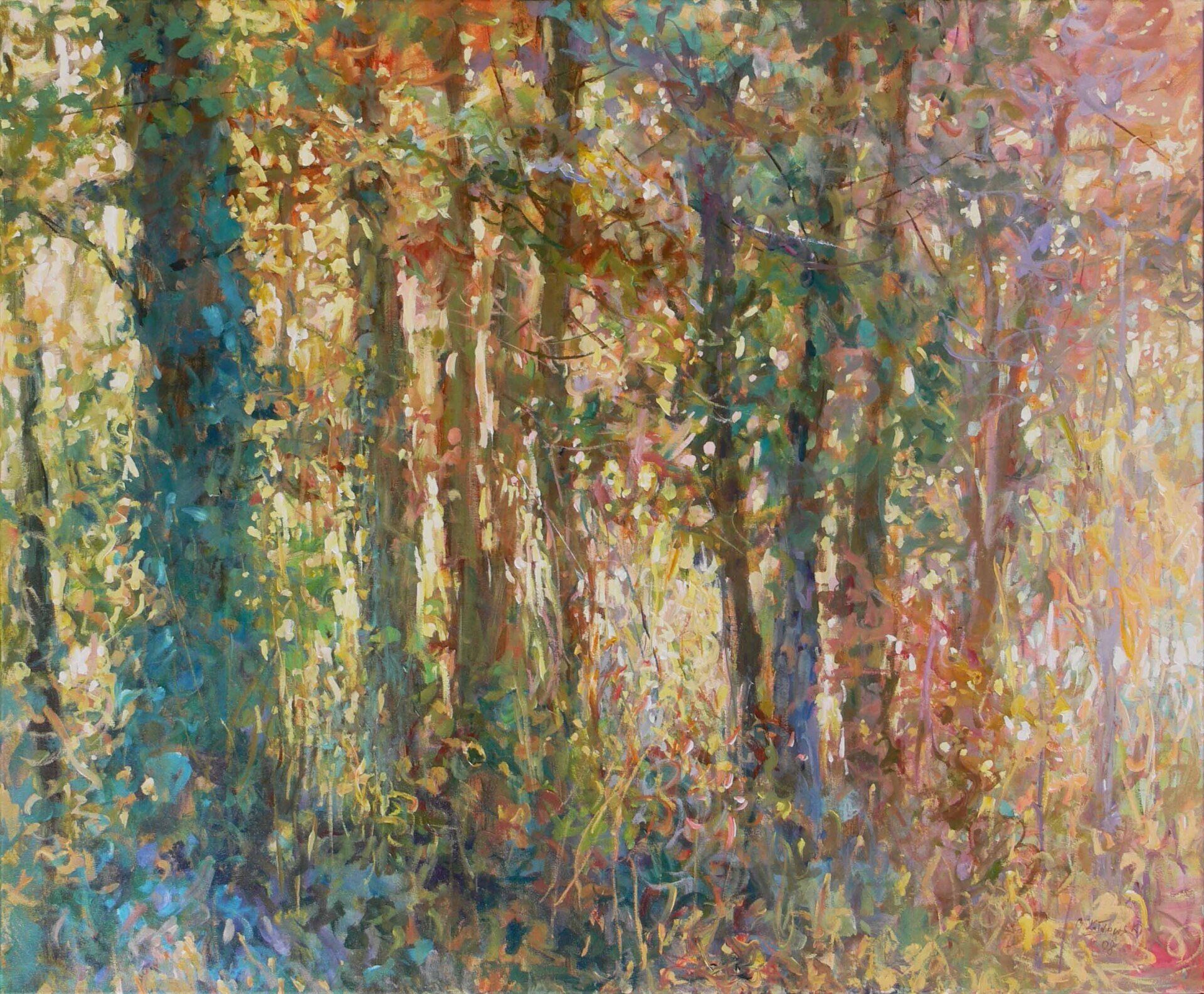 Landscape painting “Forest in Ivy” by Mariusz Kaldowski — acrylic on canvas, 90 × 100 cm