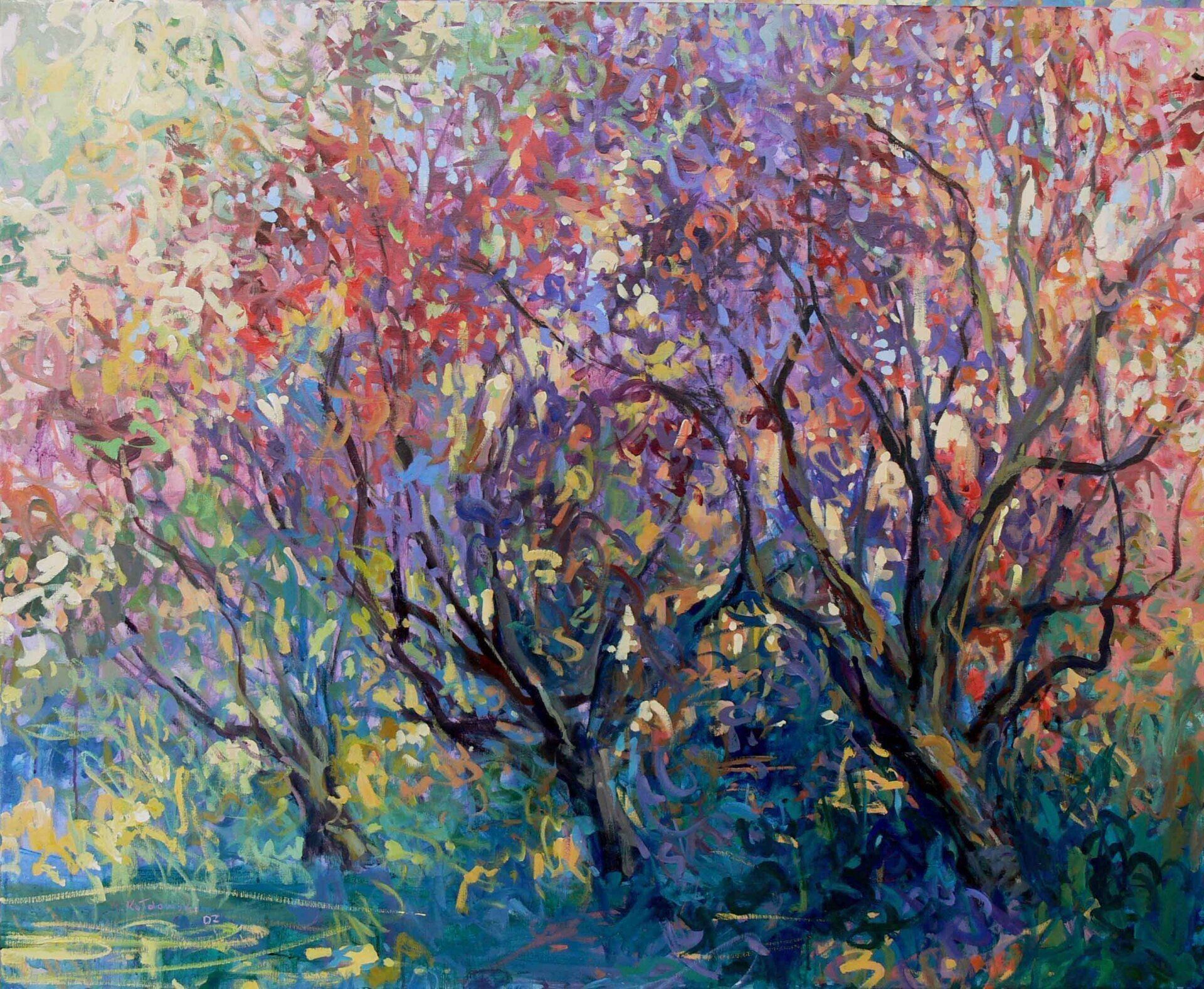 Landscape painting “Holland Park in Autumn” by Mariusz Kaldowski — acrylic on canvas, 100 × 120 cm