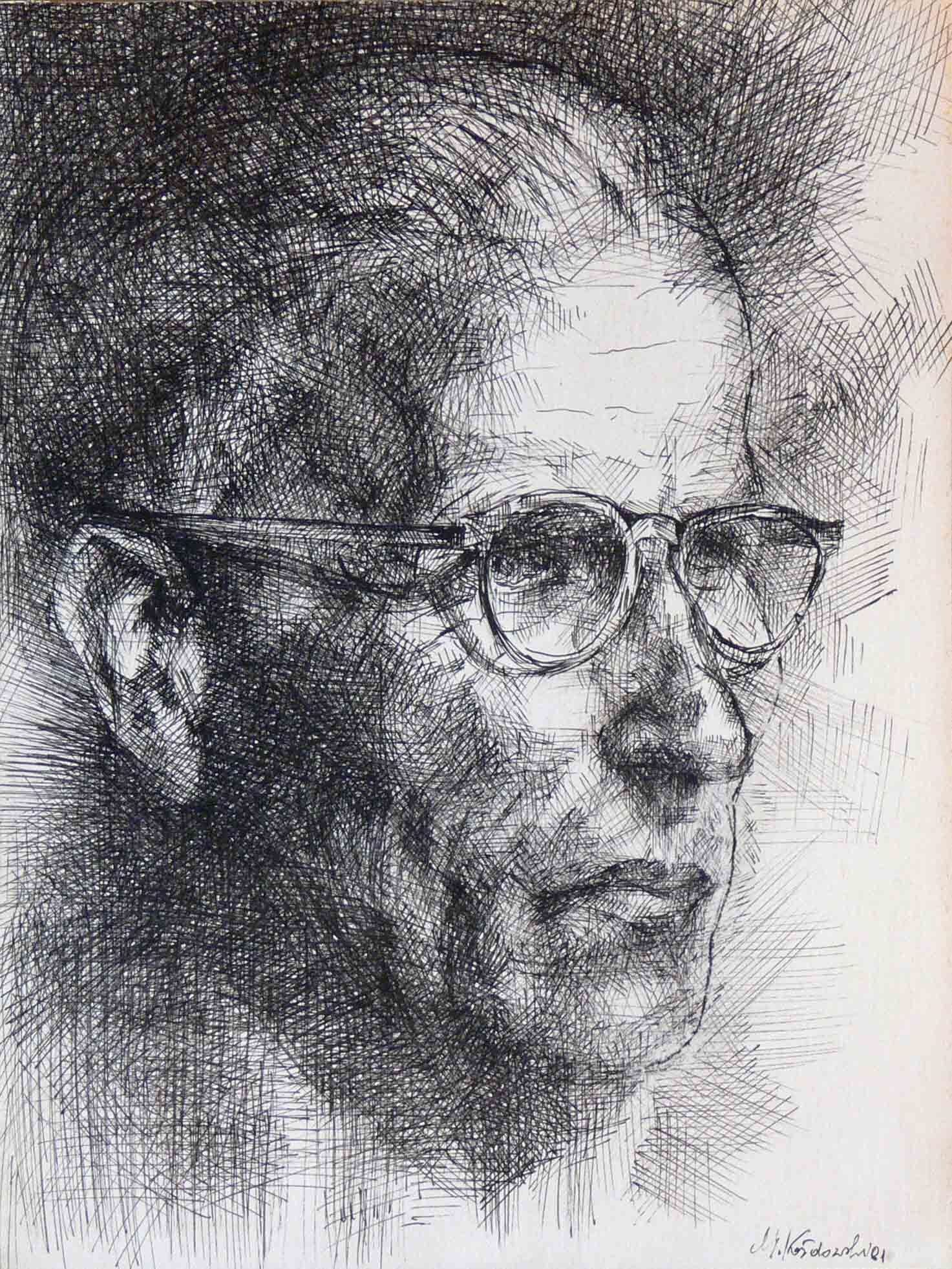 Drawing of a male in glasses by Mariusz Kaldowski