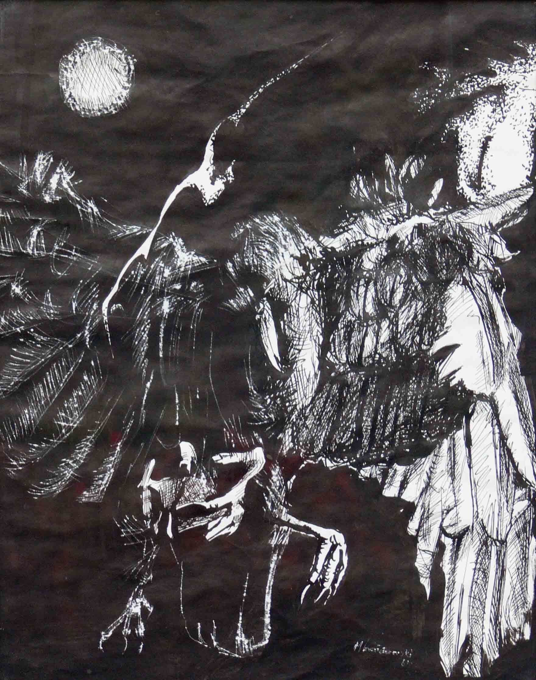 Abstract archive figure sketchof a crow by Mariusz Kaldowski