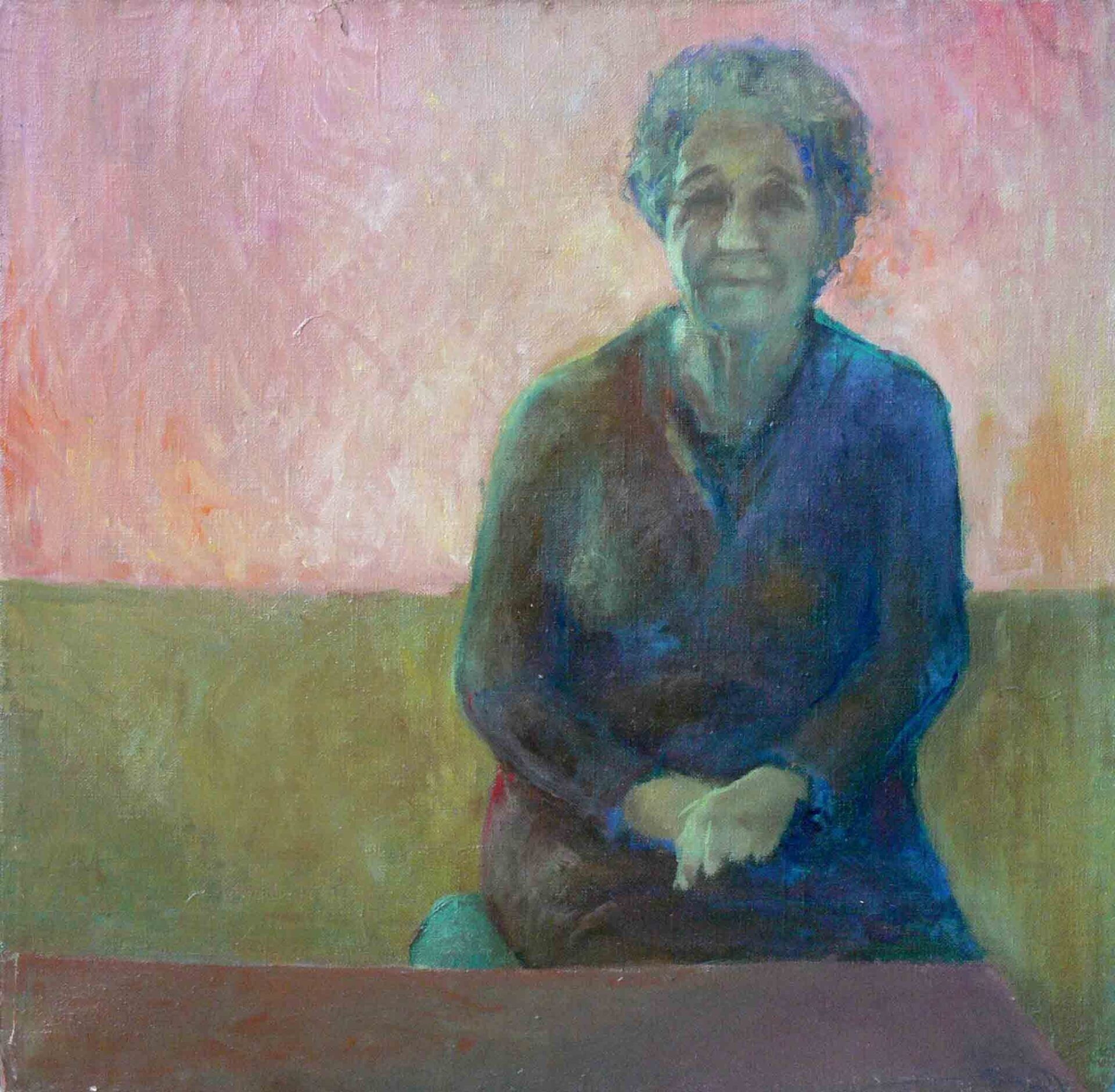Early oil painting of a sitting woman by Mariusz Kaldowski