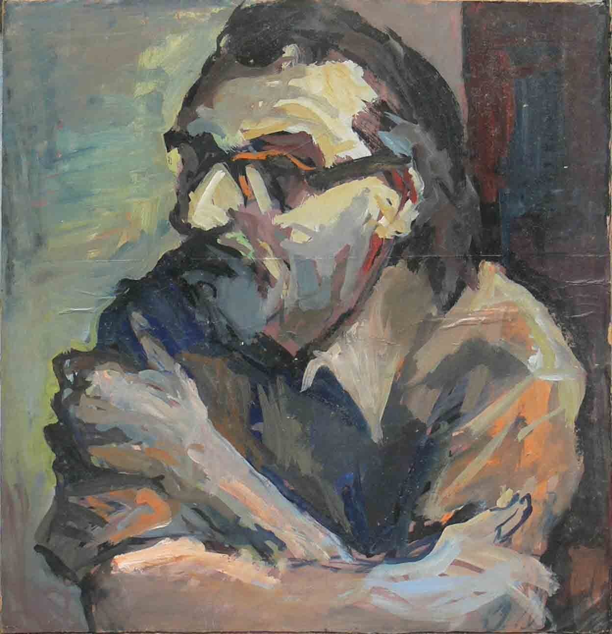 Archive painting of a man with crossed arms by Mariusz Kaldowski