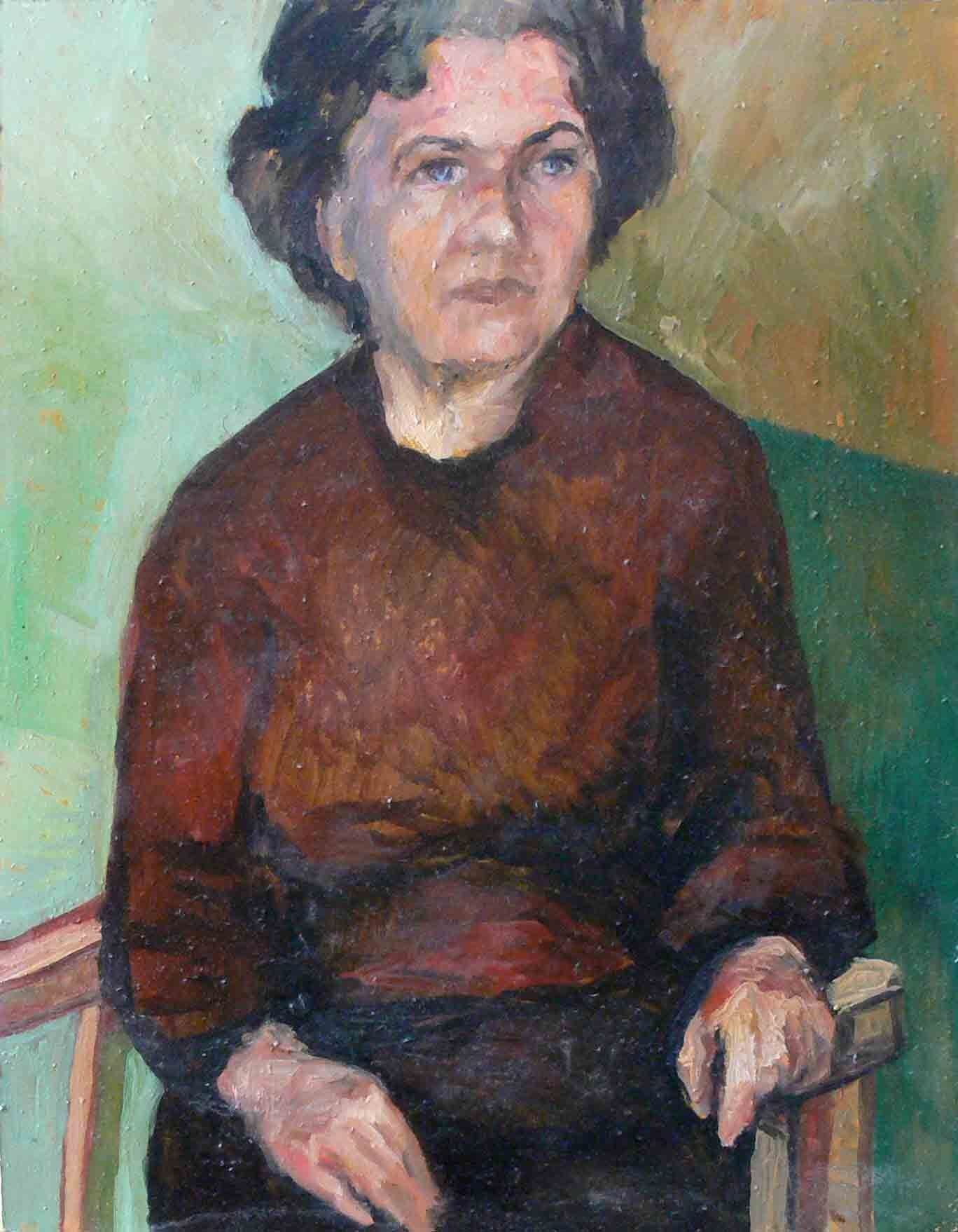 Archive painting of a woman in brown top by Mariusz Kaldowski