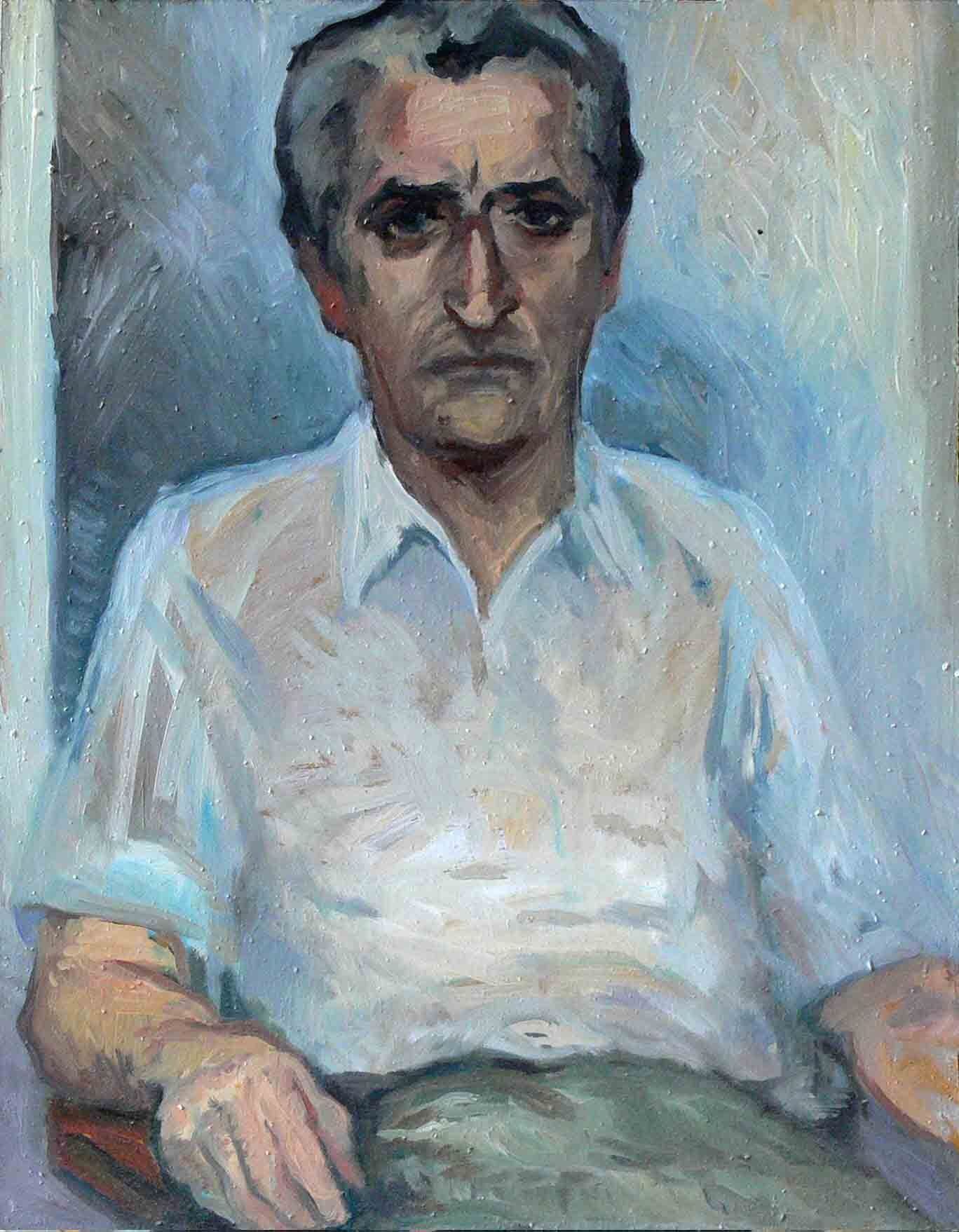 Archive painting of a sitting man by Mariusz Kaldowski