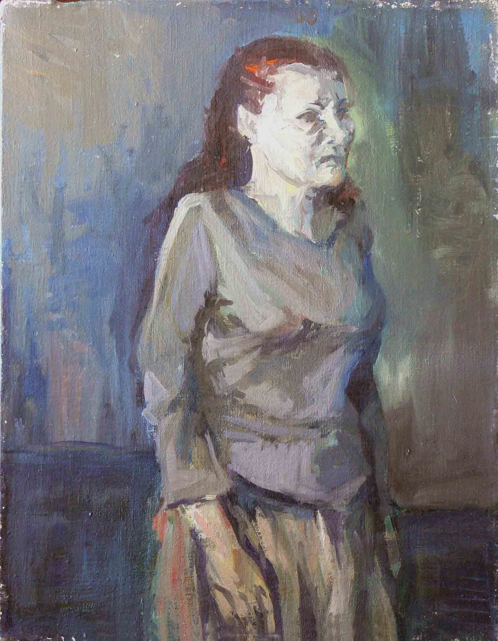 Painting of a woman on stage by Mariusz Kaldowski