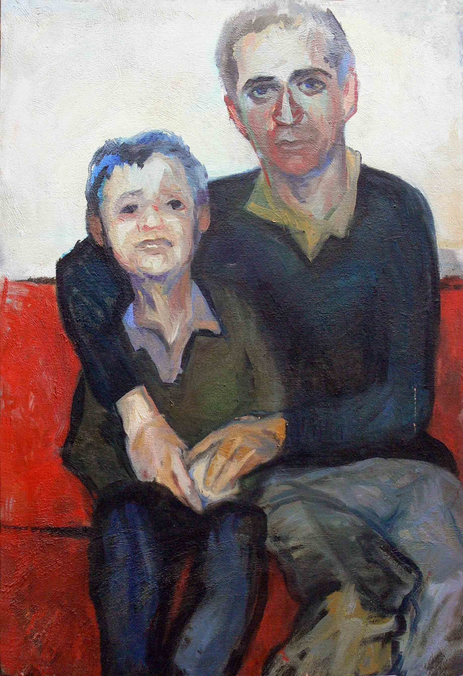 Figurative symbolic canvas archive of man and boy by Mariusz Kaldowski