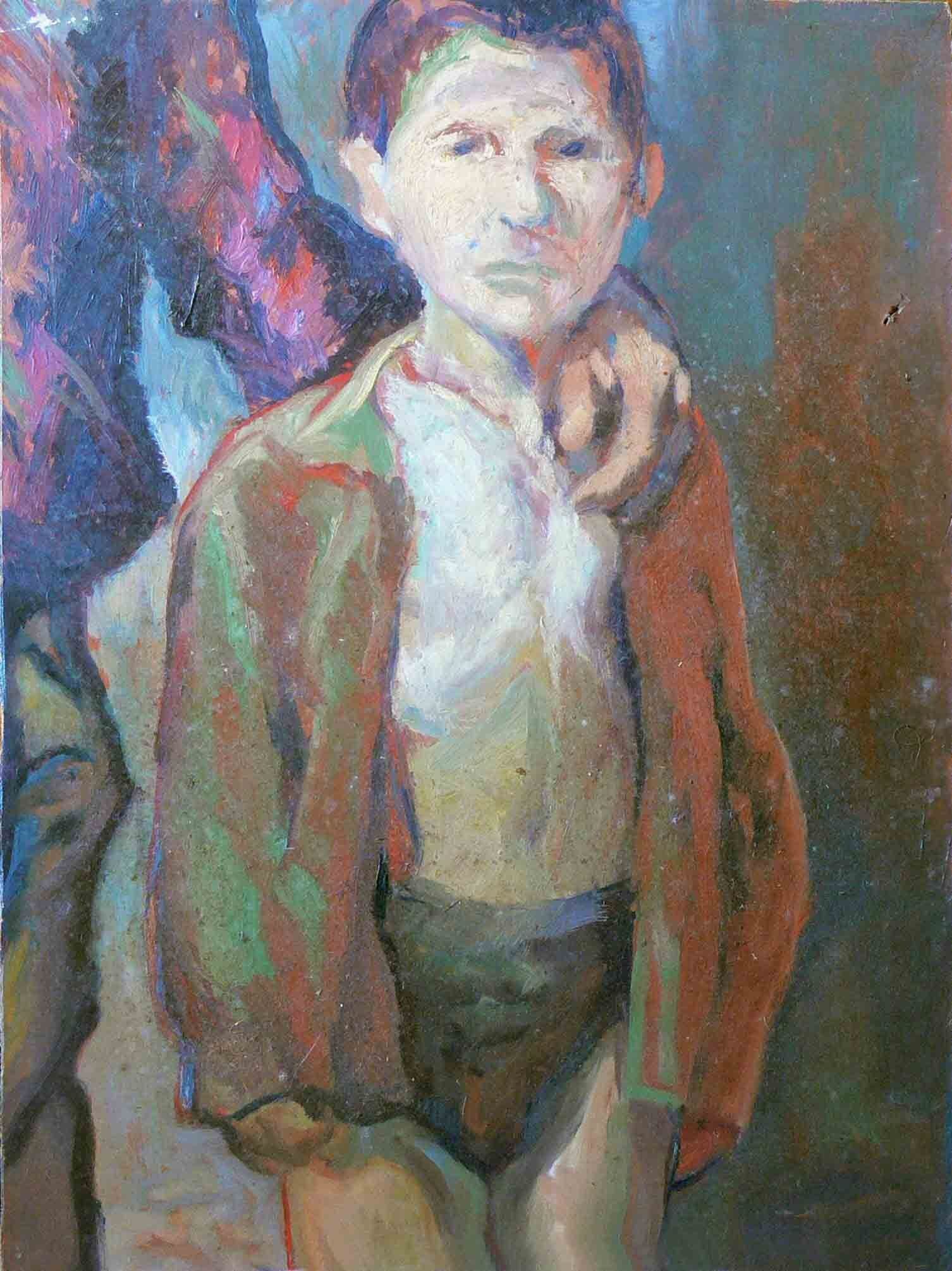 Symbolic archive canvas painting of a male boy by Mariusz Kaldowski