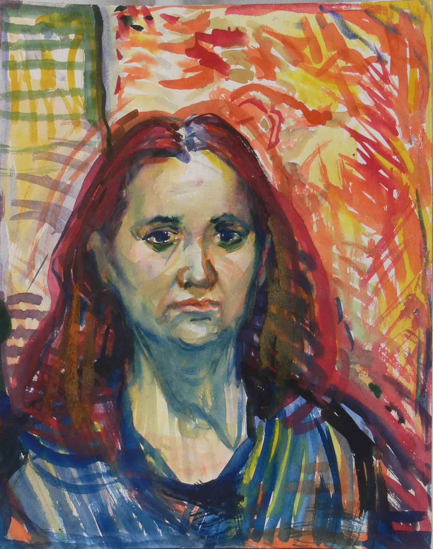 early painting of a girl with long red hair by Mariusz Kaldowski